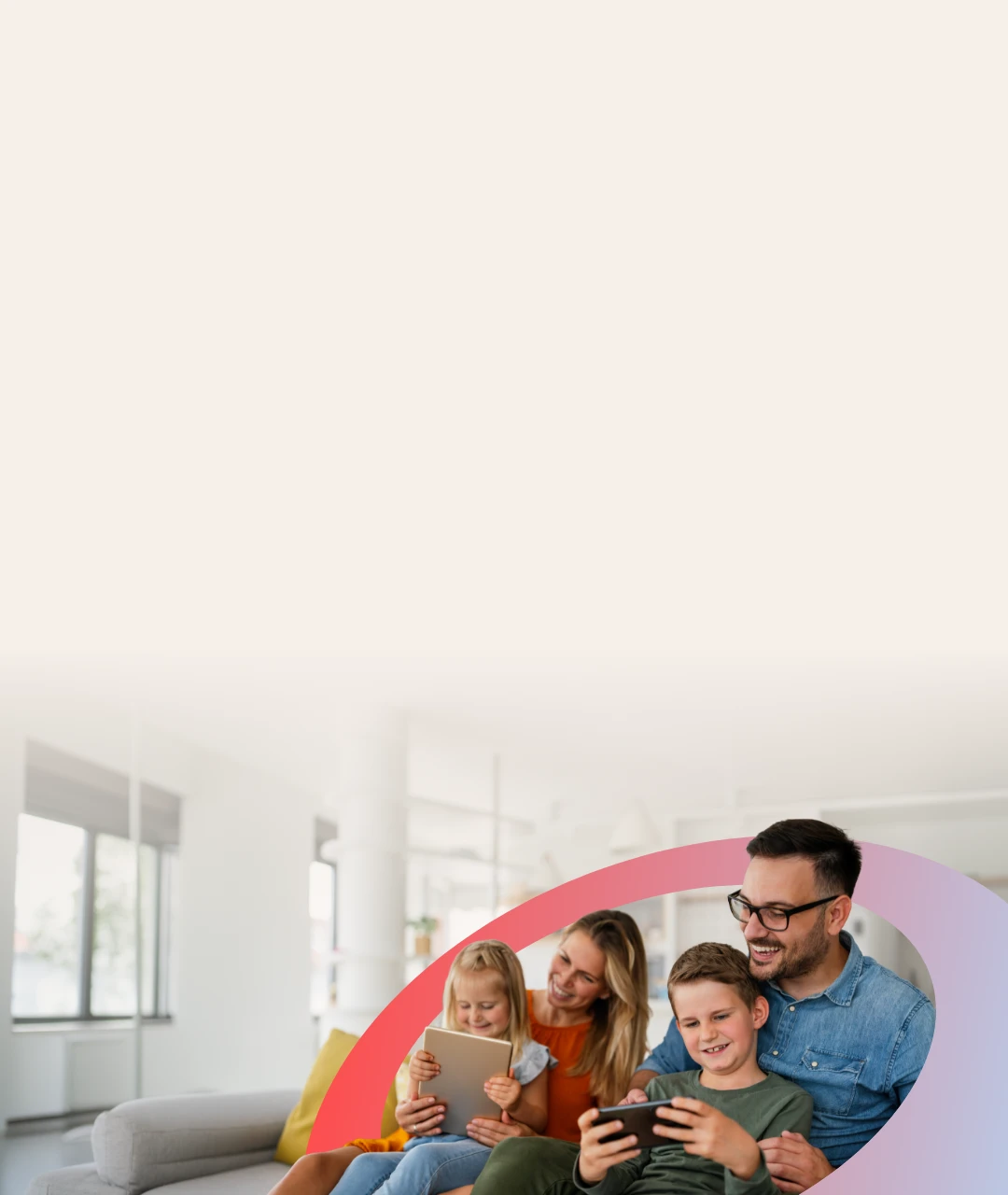 Family with tablets and gadgets protected by Trend Micro online security